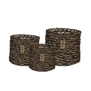 Flätad korg i återvunnet papper – natur/svart 3 set
