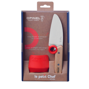 Barnset 2 delar – Opinel Chef Knife + Protect finger – Röd